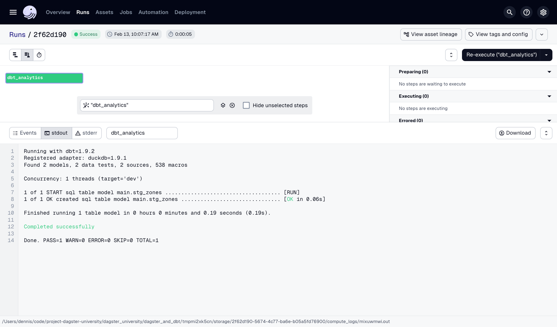 Successful materialization of std_zones asset